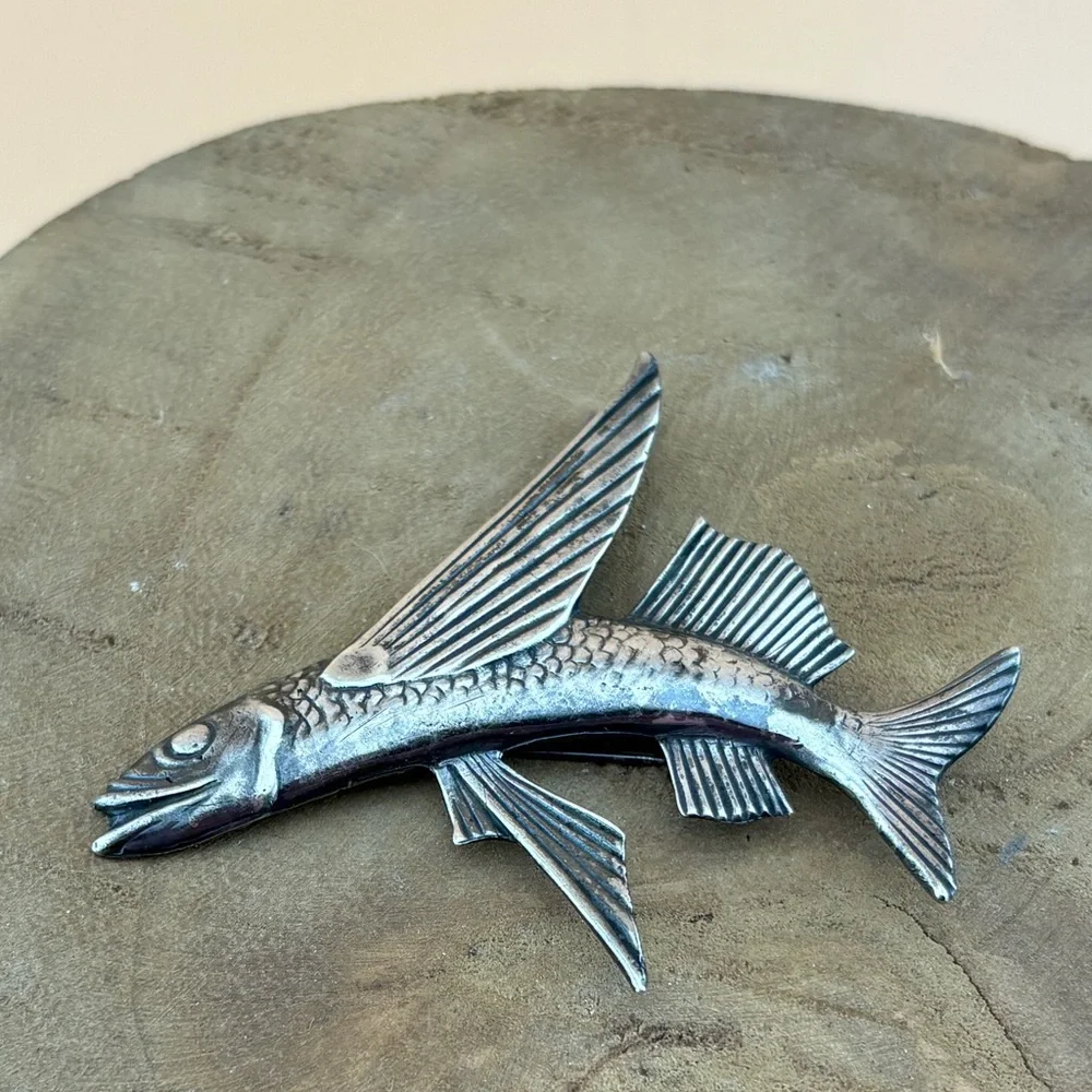 🌺 Vintage Ming’s Sterling Silver Flying Fish Brooch-Large Statement